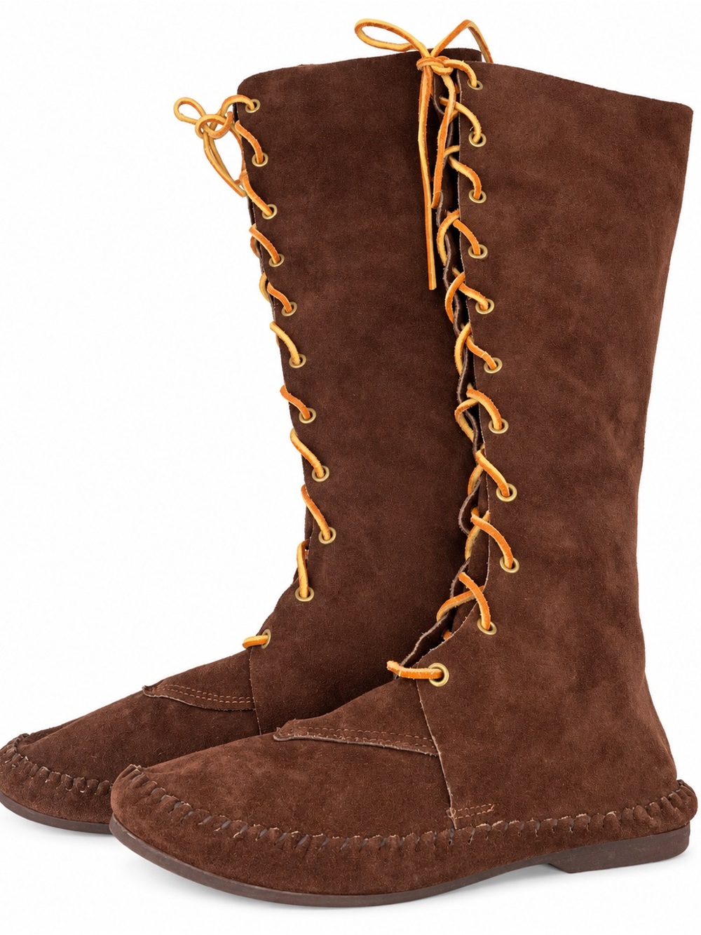 Vintage TAOS 9 Brown Suede Knee High Lace Up Moccasin Boots Boho Western